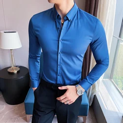 Small Asian Size Slim Fit Design Men's Long Sleeve Button White Black Casual Shirts