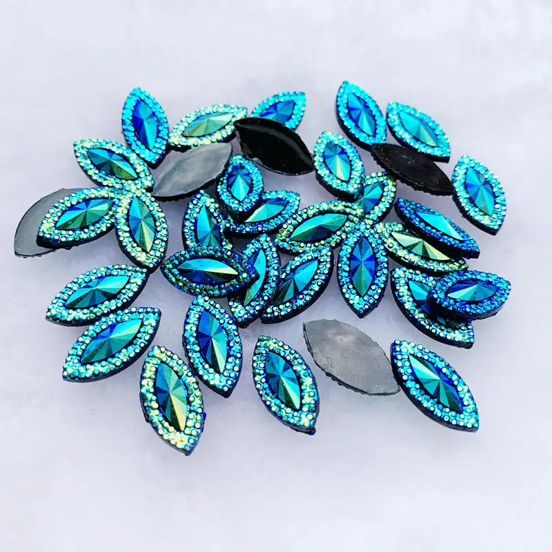 9*20mm Horse eye Rhinestones Flat Back Resin Gems Crystal Stones Non Sewing Beads for DIY Clothes 90pcs -S47