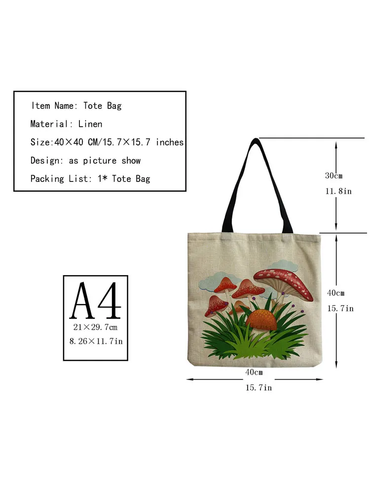 만화 상쾌한 버섯 인쇄 저장 가방 여성용 대용량 숄더백 야외 팩 비치 여행 토트 핸드백
