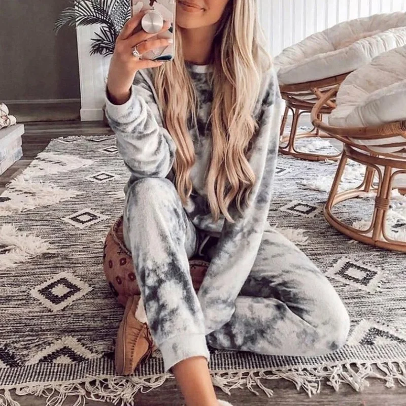 2023 Loose Oversized Tracksuit Suit Pullover Lounge Wear Home Pajamas Set Women Spring Autumn O Neck Long Sleeve Tops Pants Suit