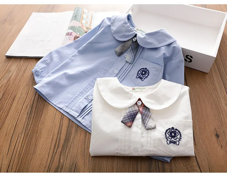 Mädchen lange ärmeln College Hemd 2021 neue mittleren alters kinder JK weiß rolli kinder Englisch hemd frühling herbst