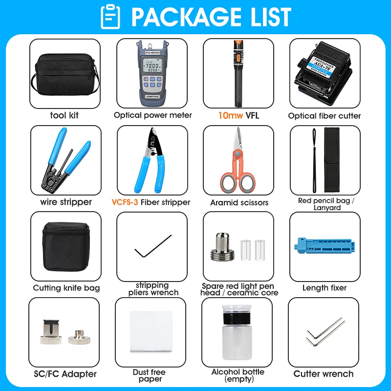 Imagem -02 - Kit de Ferramentas Fibra Óptica Ftth com Fibra Optica Medidor Potência e 10mw Localizador Visual de Falhas Aua7s Ftth Ferramenta
