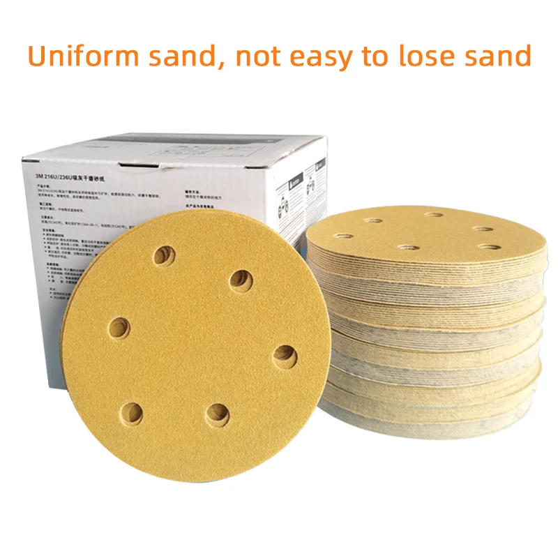 3m 236u 5 Inch 6 Hole Sandpaper 125mm Disc Flocking Round Pneumatic Sanding Machine Polishing Pad