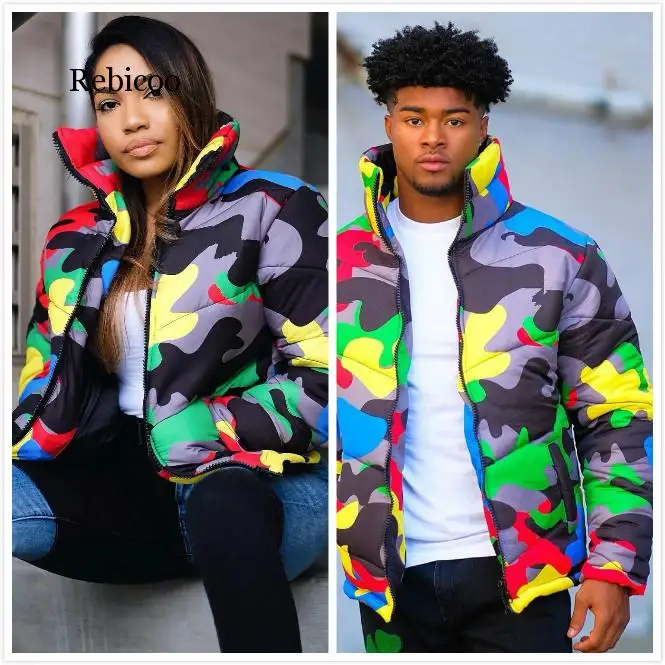 S-4XL Camouflage Print Winter Wear Bubble Coat Female Cropped Puffer Down Jacket Parka Outerwear