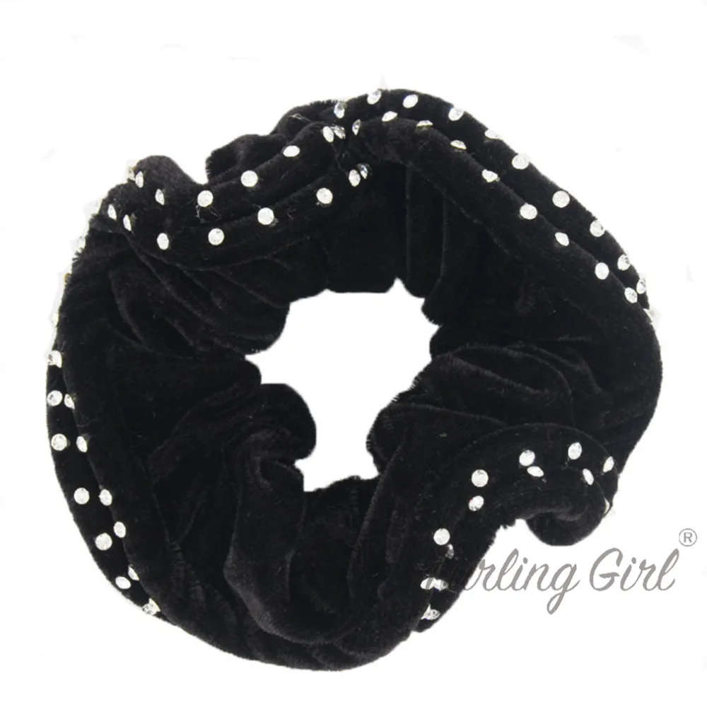 Furling Girl 1PC Dance Velvet Hair Scrunchie Double-line Rhinestone Women Fashion Hair Accessories Charming Ponytail Holder