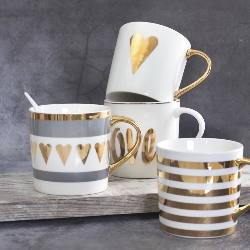 

Best Fine Flawless Ceramic Coffee Cups and Mugs Gold Painting Porcelain Water Mug para cafe Amoureux Love Gift Drinkware Tools