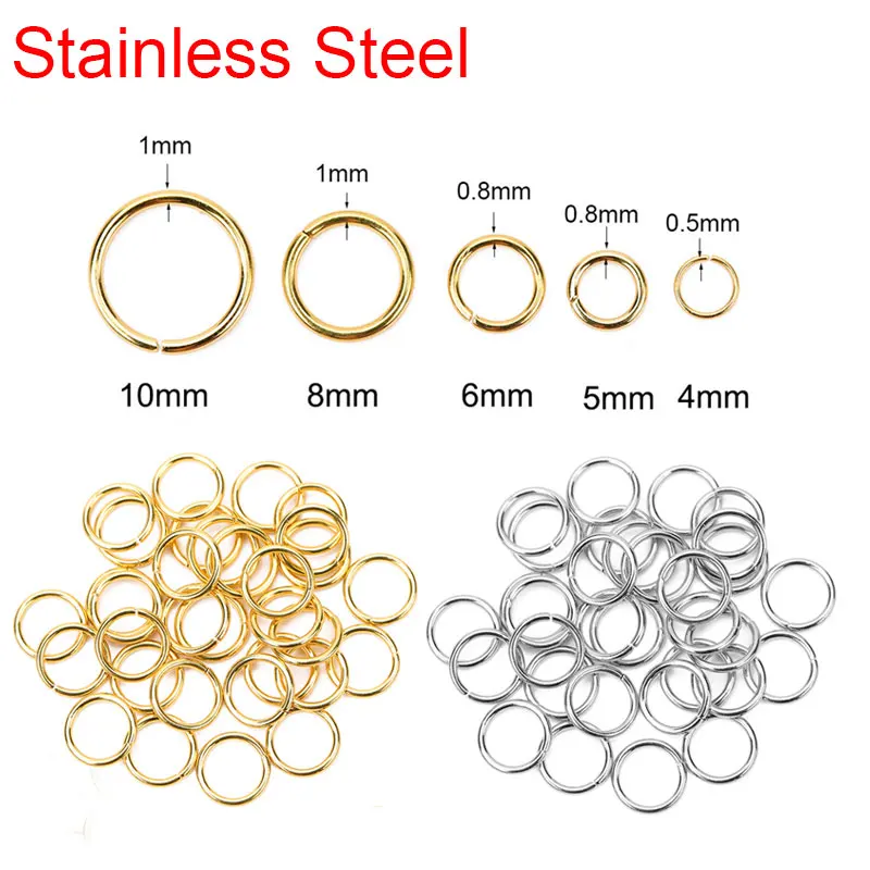 50 100szt PVD Never Fade Otwarte pierścienie skokowe ze stali nierdzewnej 4 5 6 8 10 mm Pierścienie dzielone Złącza do biżuterii DIY Materiały eksploatacyjne