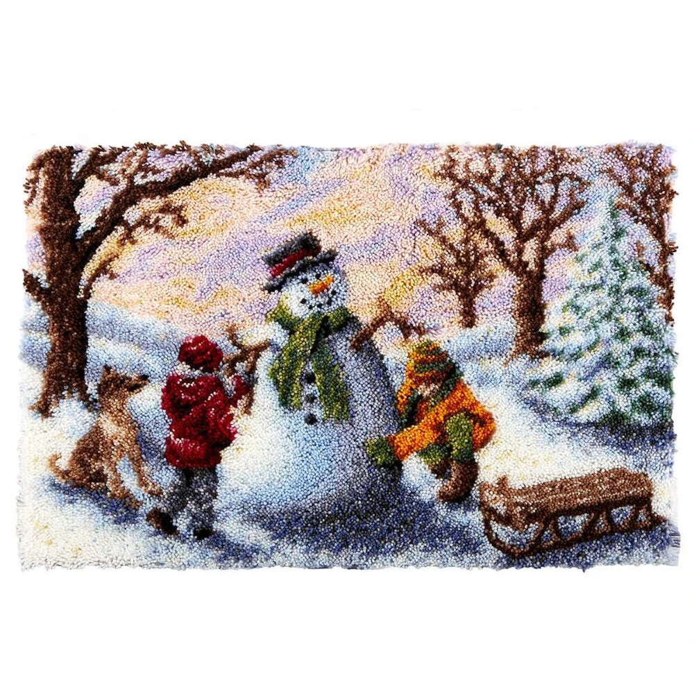 

Tapestry Latch Hook Kits With Printed Canvas Snowman Latch Hook Rug Kits for Adults and Kids Home Decoration