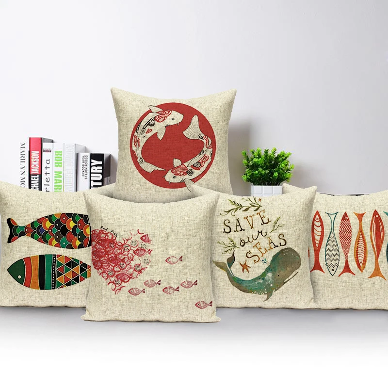 

Colorful Sea Animal Fish Pattern Cushion Cover Pillowcase Chair Throw Pillow Cover Custom Pillow Case for Sofa Car