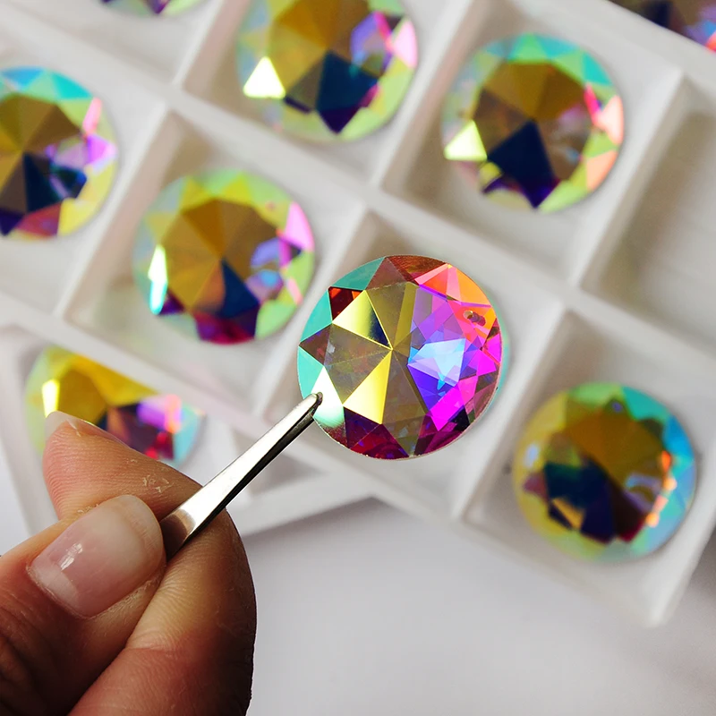 Kristallglas AB Spiegel Flatback Strasssteine zum Aufnähen, Runde Rivoli XIRIUS Strass für Kleidungs- und Schmuckdekorationen – Detail 6