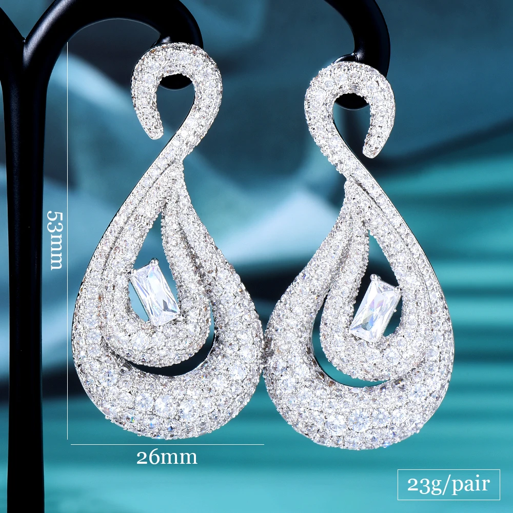 Missvikki Original Gorgeous Long CZ Drop Pendant Earrings Cubic Zirconia Women Wedding Trendy Earrings Bijoux High Quality New