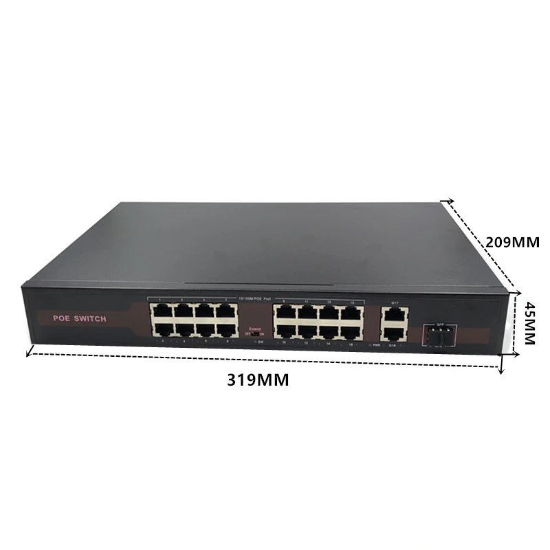 

48V Ethernet POE switch with 16(100M)+2(1000M)+1SFP Port IEEE 802.3 af/at Suitable for IP camera/Wireless APcamera system