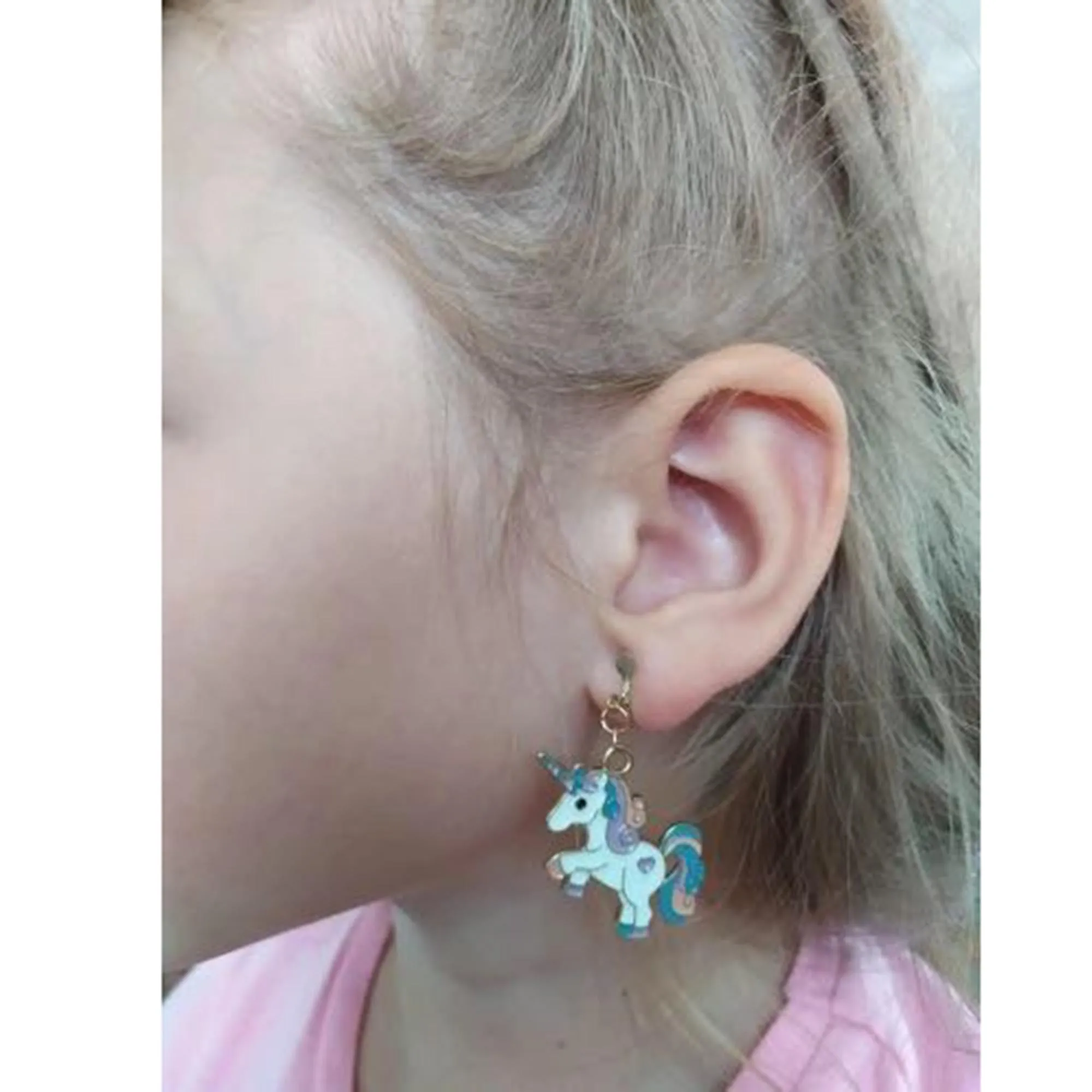 WENHQ Cartoon Unicorn Clip on Earrings Fashion Cute Ear Clips for Little Girl Students Party Birthday No Pierced Earrings Gift