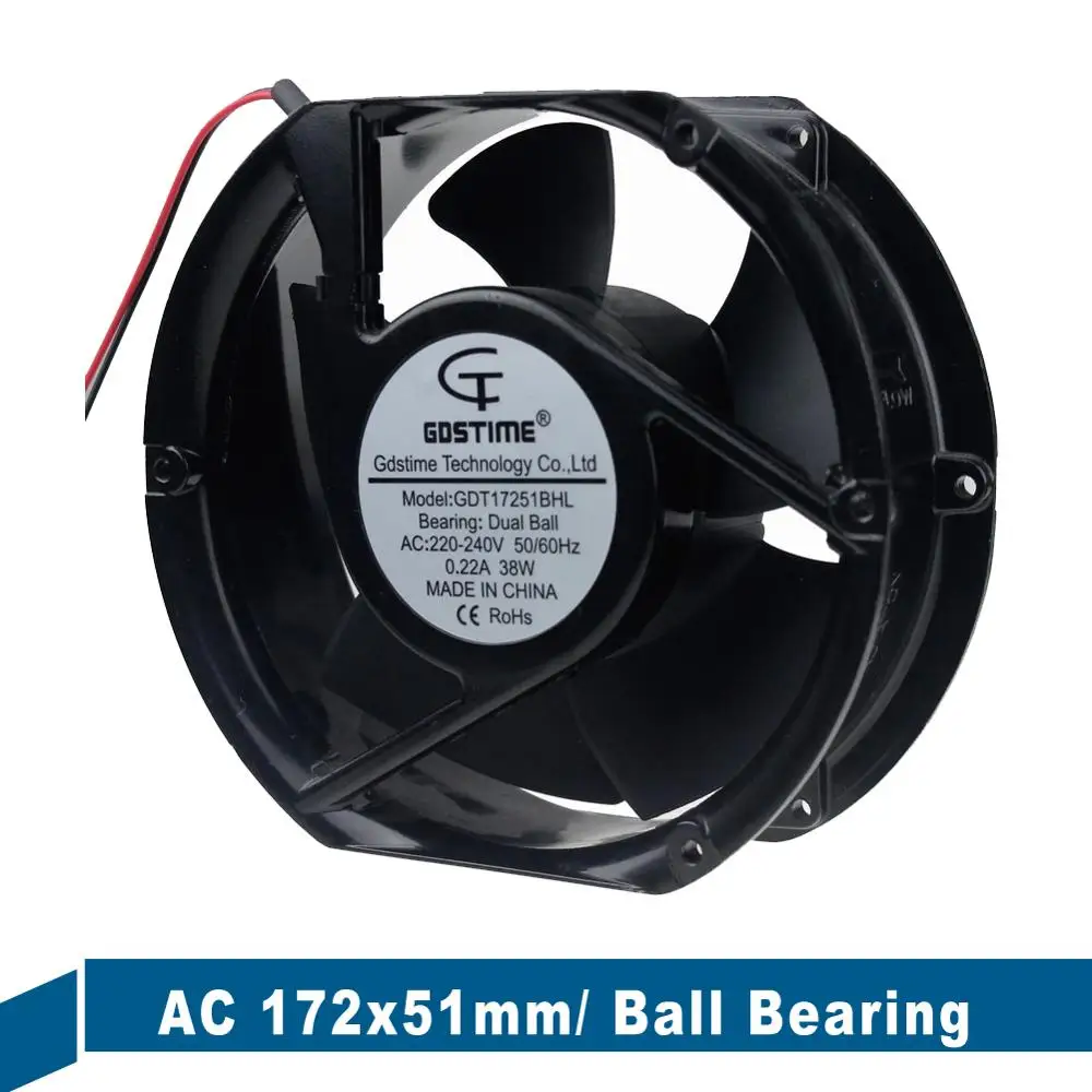 

1PCS Gdstime 17251 220V 240V AC Cooling Fan 170mm 17cm 172mm x 51mm Ball Bearing Metal Industrial Cooler Case Fan