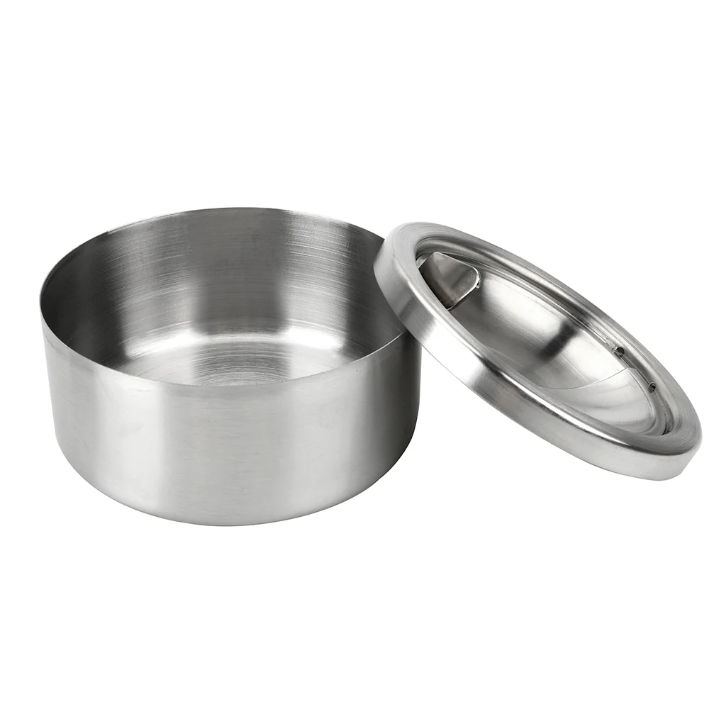 Stainless Steel Lidded Ashtray Smoking Accessories Round Stainless Steel Cigarette Ash Storage Case