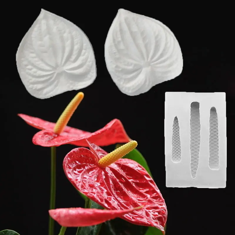 Anthurium Spadix Make & Anthurium Petals Silicone Fondant Mould Cake Tools Chocolate Gumpaste Molds, Sugarcraft, Kitchen Gadget