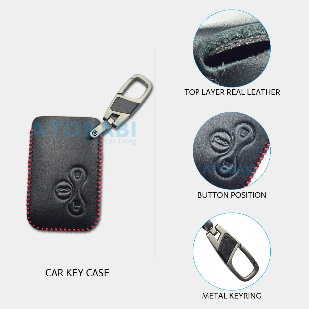 Leather Car Key Cover For Renault Clio Logan Megane 2 3 Koleos Scenic 3 Buttons Smart Remote Fob Protector Case Keychain Bag