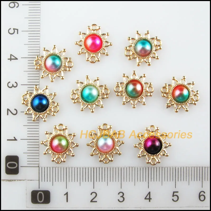 20Pcs Gold Color Retro Sun Flower Mixed Colored Acrylic Charms Connectors 14x14.5mm