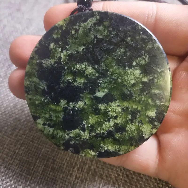 Natural Tibetan Jade Round Pendant Simple Medicine King Stone Round Nothing Card Pendant Men's and Women's Sweater Chain