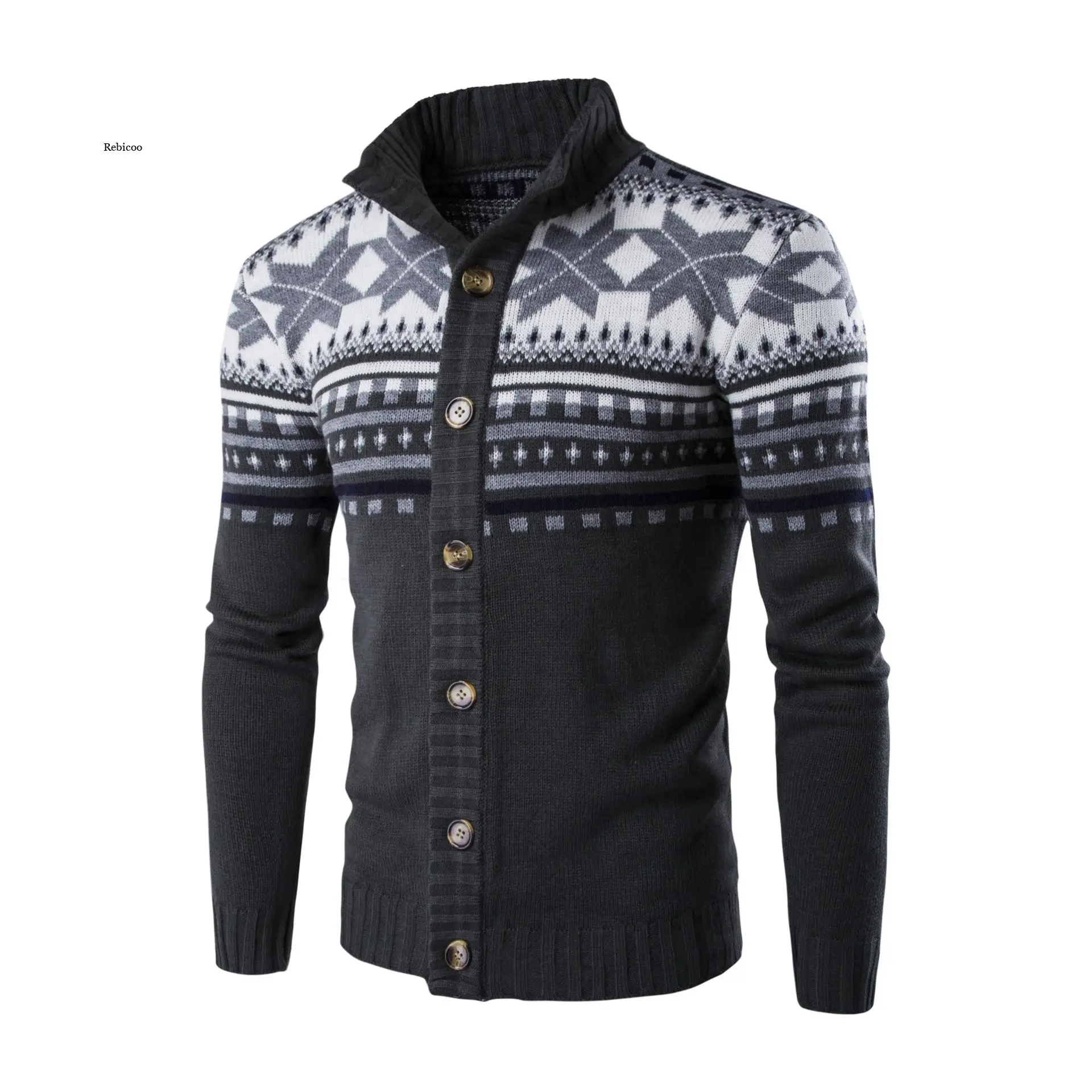 

Christmas Sweater Men Warm Fashion Printed Single-Breasted Knit Cardigan Casual Stand Collar Mens Cardigan Sweater Autumn Winter