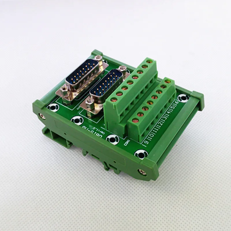 D-SUB DB15 DIN Rail Mount Interface Module, Double Male Header Breakout Board, Terminal Block, Connector.