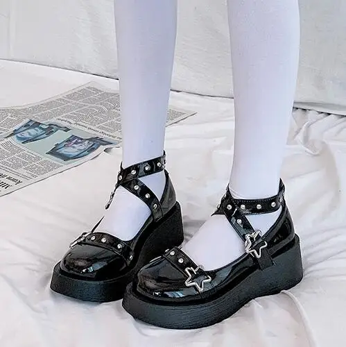 

Japanese College Students Girls Round Toe Buckle Straps Bow Shoes Lolita JK Commuter Uniform Lovelive PU Leather Shoes