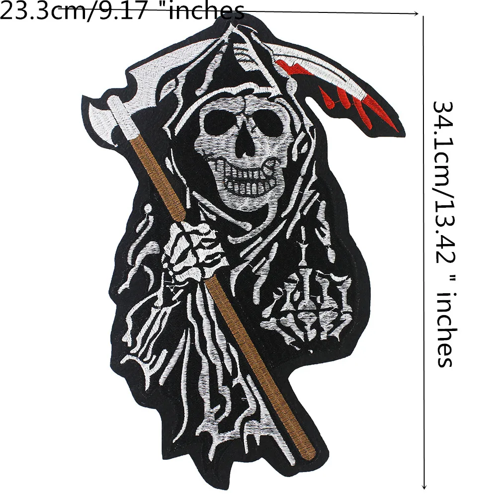 Ax Skull Rock Biker Patches  Decorative Iron on Embroidery Applique Heat Transfer Stickers