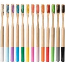Cepillo de dientes de fibra de bambú ambiental para la salud Oral, cepillo de dientes con mango de madera de cerdas suaves medianas de bajo carbono, 5 o 10 piezas por juego