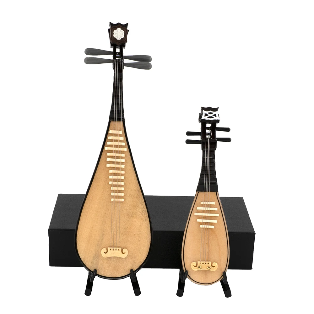 Miniature Chinese Lute Model with Support Case Mini Musical Instrument 1/12 Dollhouse 1/6 Action figure Accessories Decoration