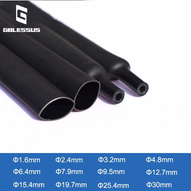 3:1 Black Heat Shrinkable Tube Diameter 1.6mm-30mm With Double Wall Hose Cable Sleeve  Wire Protection1M