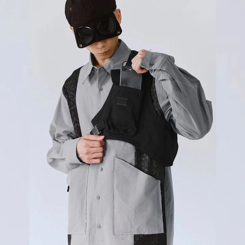 New Harajuku Rock One Shoulder Buckle Cool Vest for Men Women Streetwear Tactical Light Detachable Vest Accessory Black