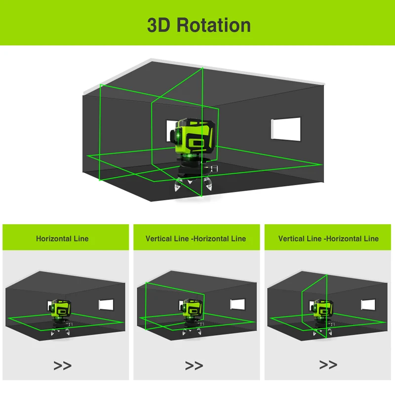 Clubiona IE12C ชุด360ฐานหมุนสีเขียว Cross Line เลเซอร์ระดับ3D Cross Line เลเซอร์ด้วยรีโมทคอนโทรล