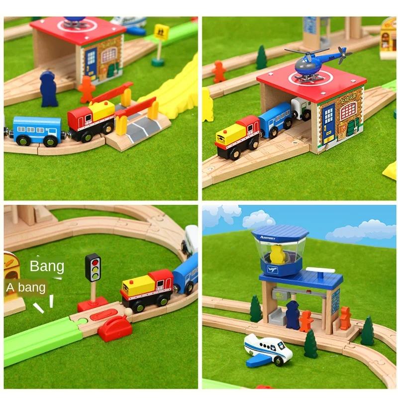 Children Assemble Rail Car Toy Airport Transport Train Wooden Track Set Compatible With Wooden Tracks And Electric Trains PD17