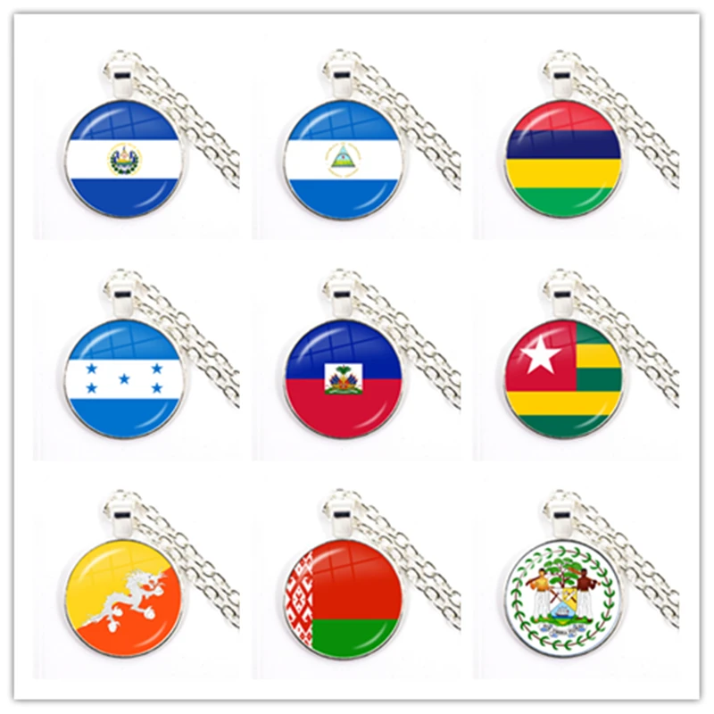 Sardova,Nicaragua,Mauritius,Honduras,Haiti,Togo,Bhutan,Belarus,Belize National Flag Glass Cabochon Pendant Necklace Jewelry Gift