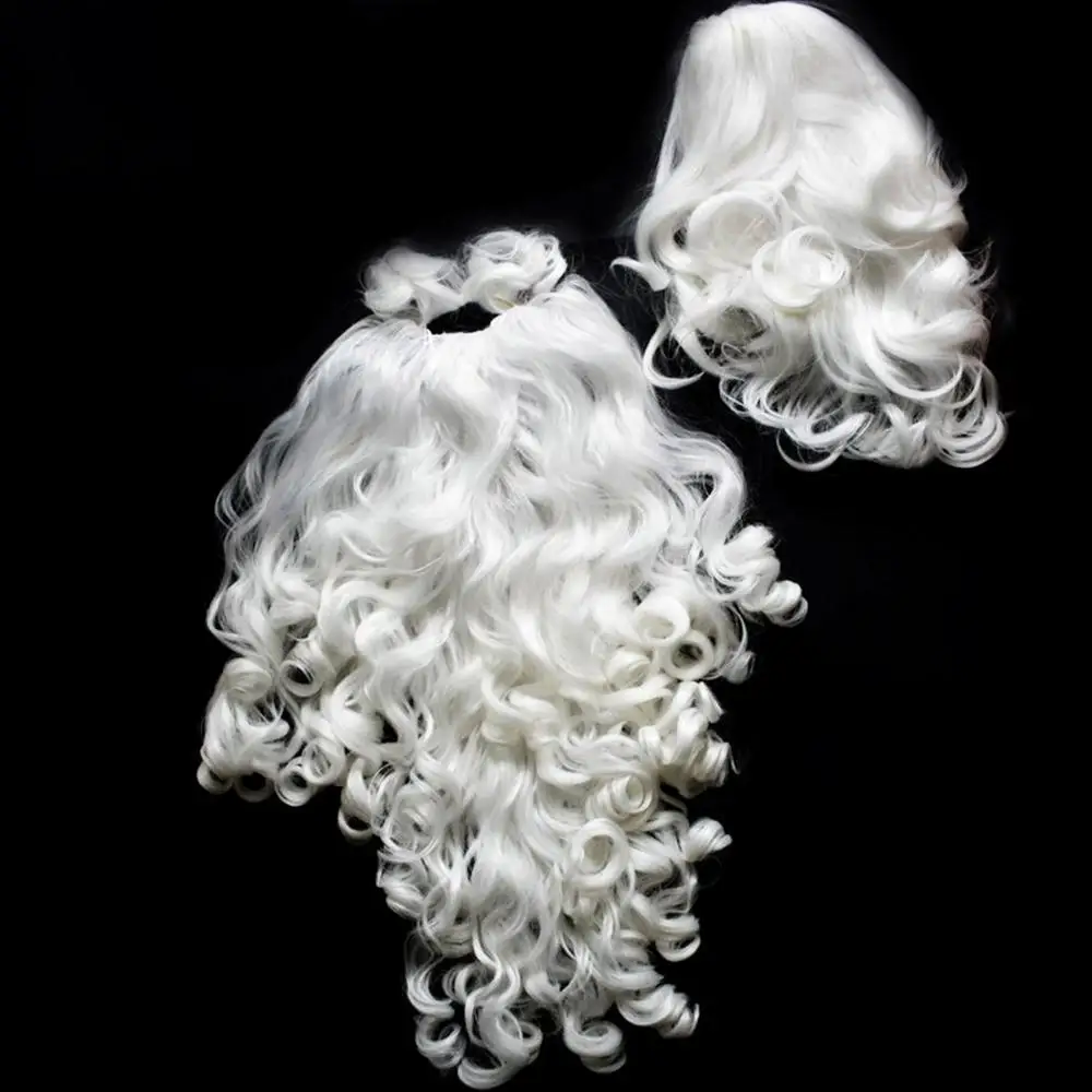 

Behogar 2pc Christmas Santa Claus White Curly Beard Wig Set for Fancy Dress Cosplay Party Accessories