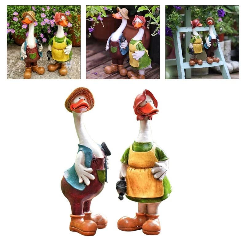 Couple Duck Statue Resin Garden Ornaments Cartoon Art Animal Sculpture Outdoor Landscape Pond Yard Lawn Decoration