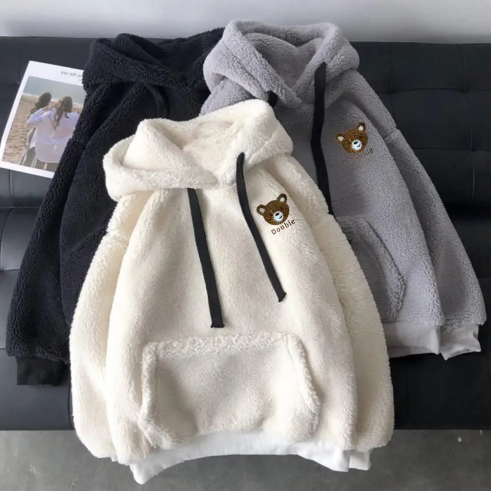 2021  Warm Women Hoodies Winter Student Girls Jackets Pockets Imitation lamb cashmere Pullovers Sweatshirt Tops Coat Outerwear