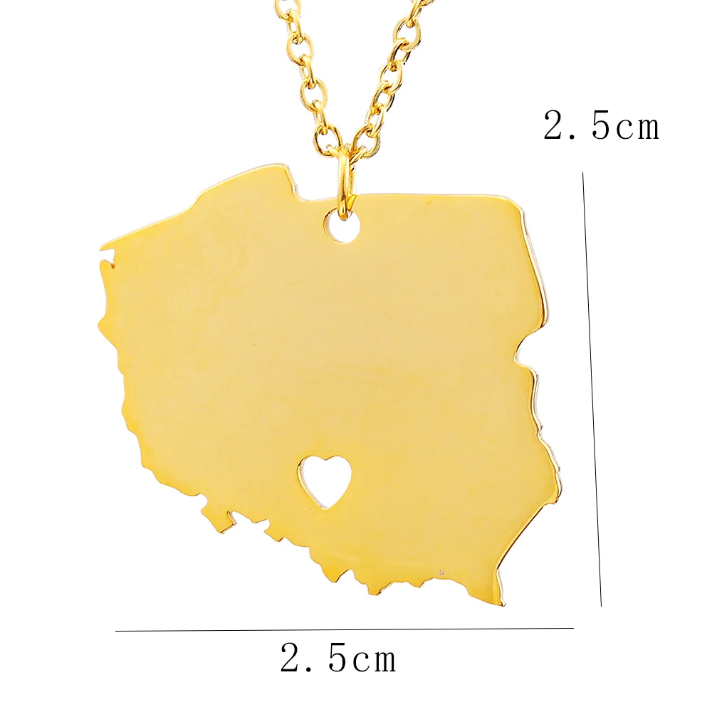 Ethlyn Stainless Steel Poland Map Necklaces Pendants for Womens Mens Everyday Jewelry Fashion Gold Map Jewelry Gifts P195