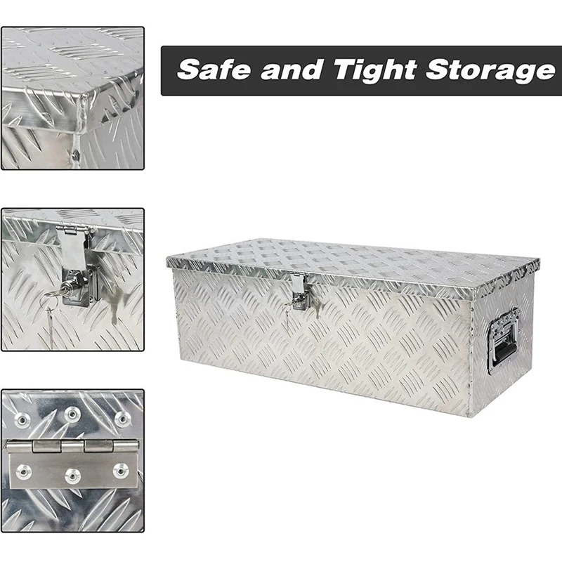 NewAluminum Tool Box Truck Trailer Pickup Tool Box w/Lock & Side Lightweight Truck Bed Storage Organizer w/2 Keys Silver