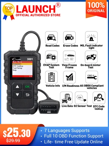 Считыватель кодов LAUNCH X431 Creader 3001 Full OBDII/EOBD, сканер, многоязычный инструмент для диагностики автомобиля CR3001 PK ELM 327 CR319