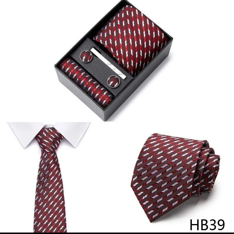 2023 neue Stil Hochzeit Geschenk Krawatte Für Männer Krawatte Box Anzug Zubehör Solide Blaue Krawatte Einstecktücher Manschettenknopf Set – Detail 7