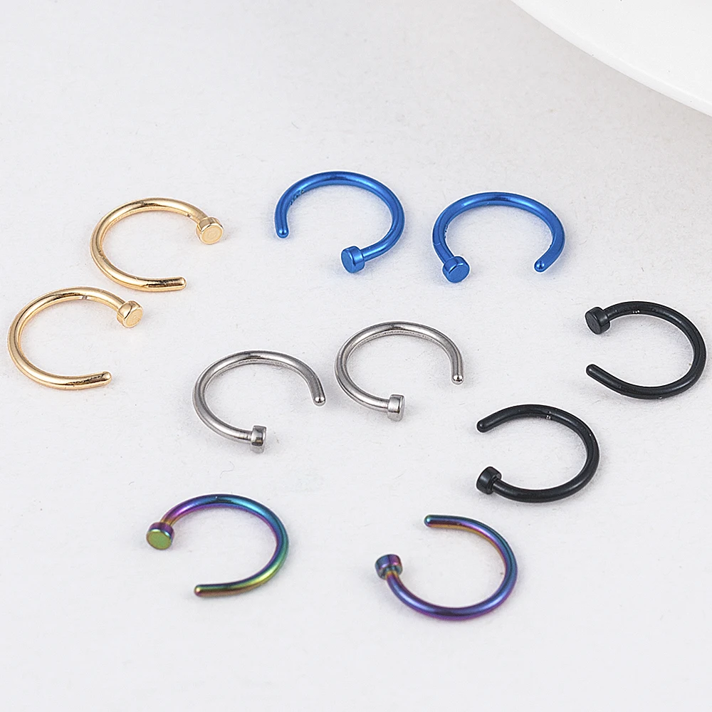 2023 NEW 2pcs Hot Stainless Steel Nose Open Hoop Ring Earring Body Piercing Jewelry 4Color Black Gold Nose Rings nose stud