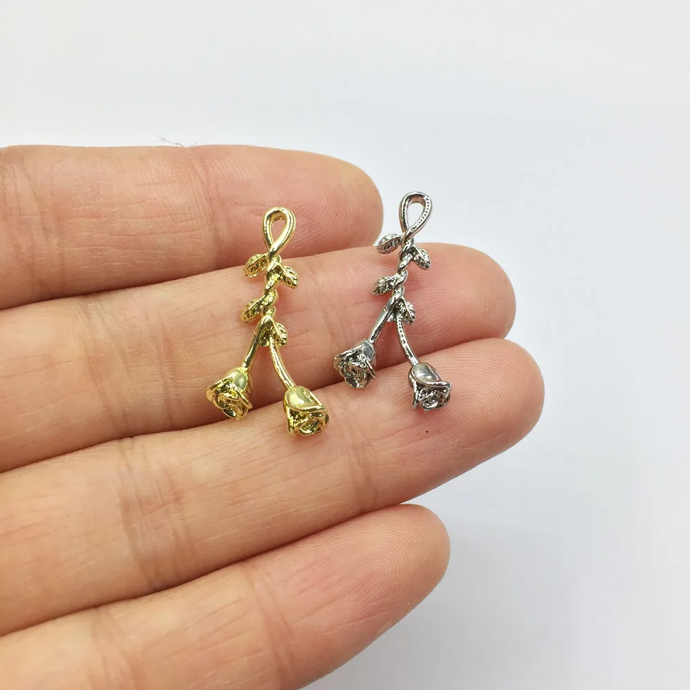 

Eruifa 20 шт. 12*24 мм красивые подвески с цветком розы оптовая продажа ожерелье, серьги браслет ювелирные изделия DIY ручной работы 2 цвета