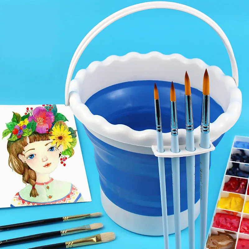 Colorful Plastic Brush Washer Foldable Paint Brush Washing Bucket Portable Artist Paint Brush Tub