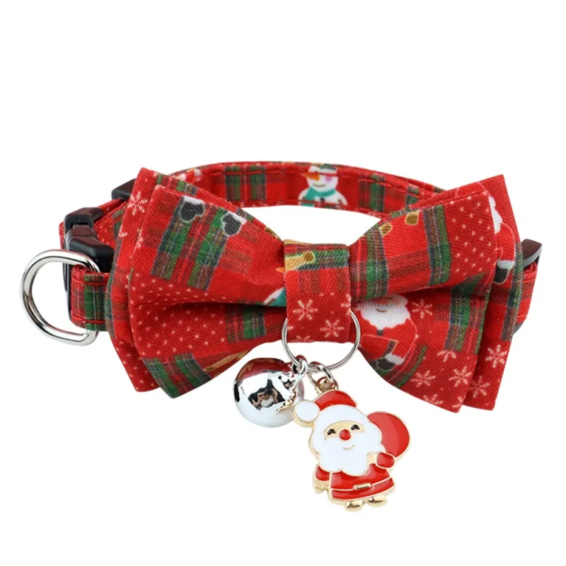 Christmas Cat Collars Cotton Bowknot Necklace With Bell Pet Dog Cat Bulldog Chihuahua Bow Tie Party Bandana Collar