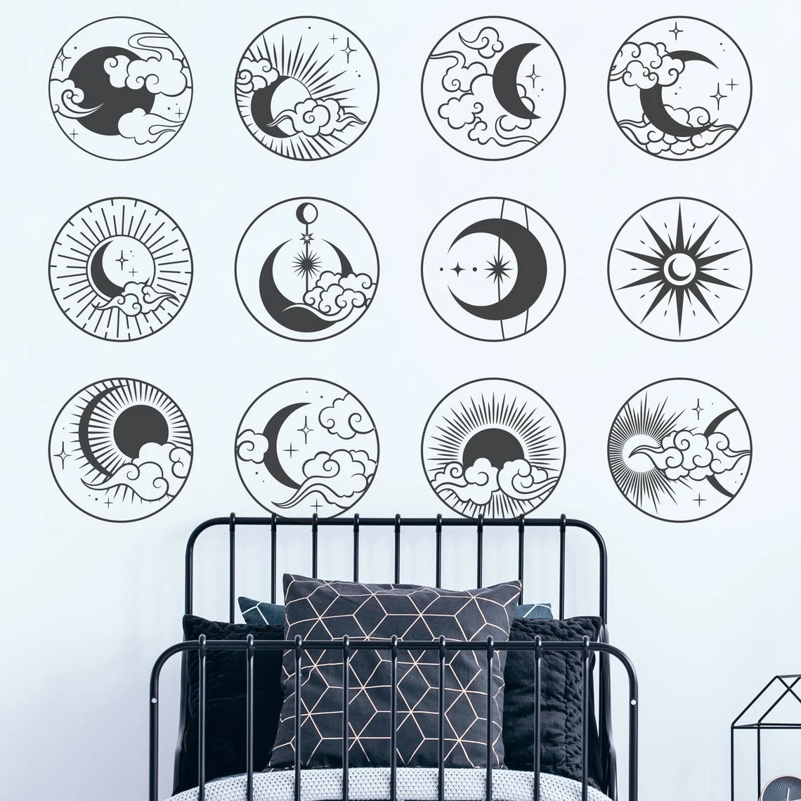 Mystical Sun Moon Wall Decals Celestial Elements Vinyl Sticker Mystical Wall Art Headboard Wall Murals Astrology 2151