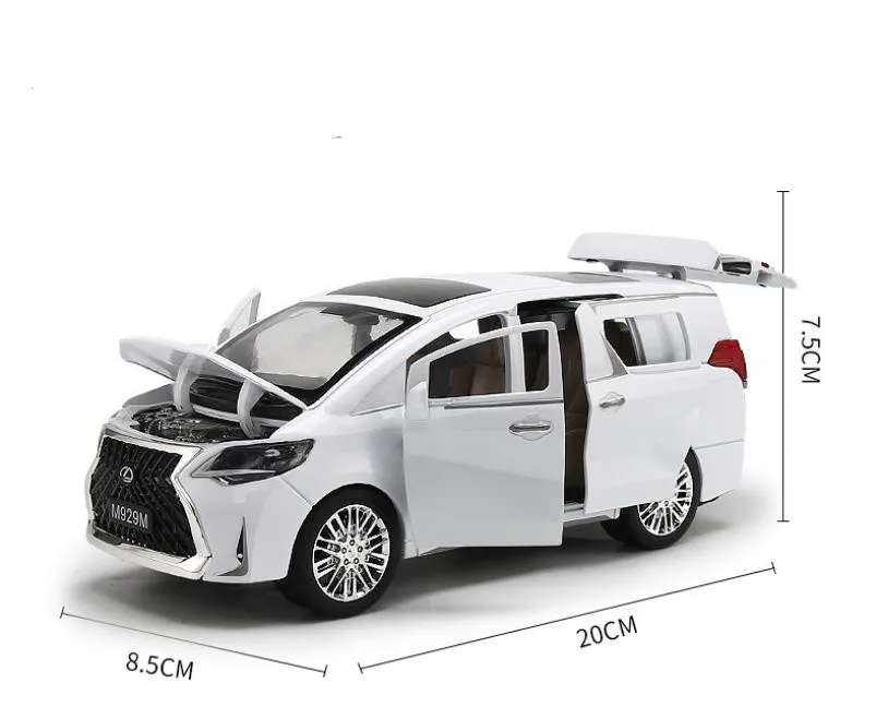 Modelo de coche LM300H de aleación de alta simulación 1:24, 6 puertas de juguete de minivan, control de sonido y luz simulados, envío gratis