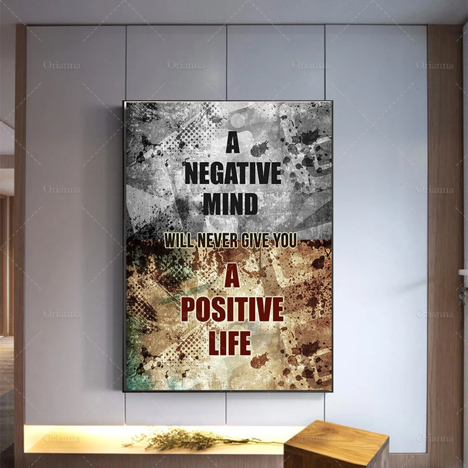 A Negative Mind Will Never Give You A Positive Life Motivational Canvas Wall Art Prints,Motivational  Sign,Office Decor Posters