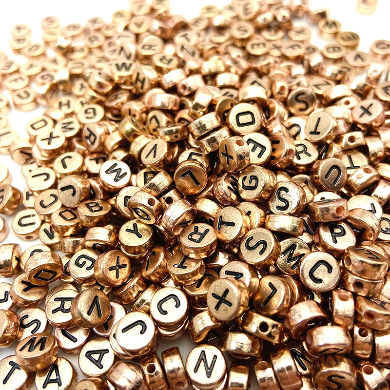 200/300/500PCS Mixed Russian Rose Golden Black Letter Acrylic Beads Round Alphabet Beads Jewelry Making Handmade Diy Bracelet