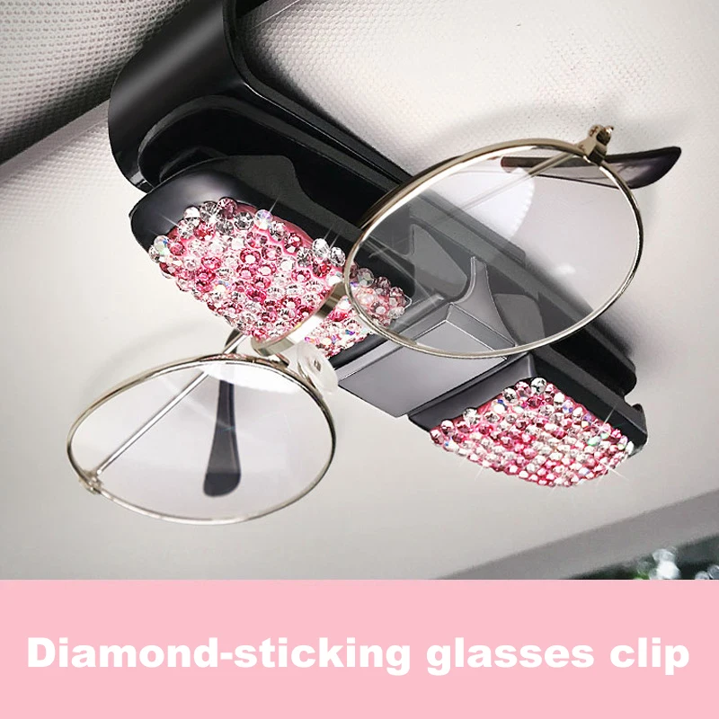 1PC Bling Sunglasses Holder Sun Visor Glasses Cases Clips for Car Glasses Holder Car Accessories Interior Decoration For women